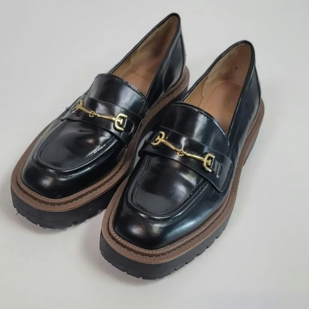 SAM EDELMAN LAURS PLATFORM LOAFERS IN BLACK PATENT LEATHER, SZ 6 - Picture 5 of 16